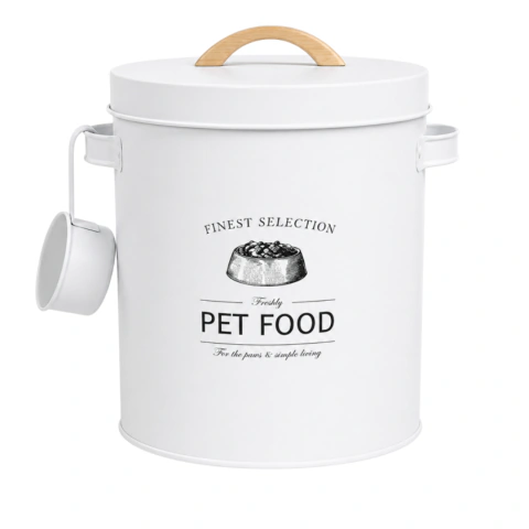 Lata Redonda para Alimento de Mascotas con Cuchara Blanca