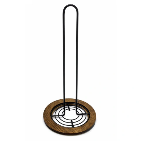 Servilletero portarrollo negro metal base madera