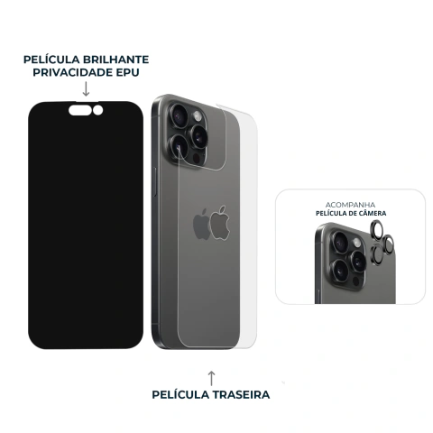 Imagem do Combo Envelopamento Preto iPhone 15 Pro Max