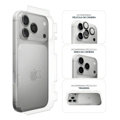 Kit Traseira 360° + Área da Câmera + Película de Câmera iPhone 17 Pro Prateado
