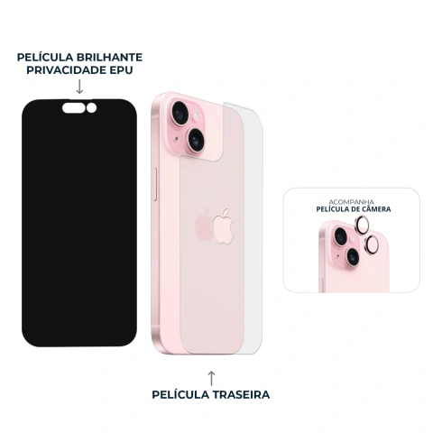 Imagem do Combo Envelopamento Rosa iPhone 15