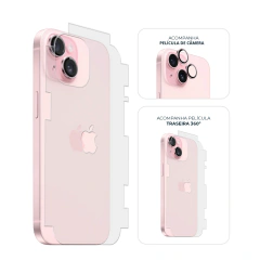 Kit Película de Câmera + Traseira 360° iPhone 15 Rosa