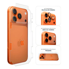 Kit Traseira 360° + Área da Câmera + Lentes iPhone 17 Pro Laranja