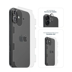 Kit Película de Câmera + Traseira 360° iPhone 16 Plus Preto