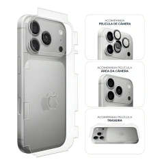 Kit Traseira 360° + Área da Câmera + Lentes iPhone 17 Pro Max Prateado