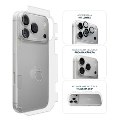 Kit Traseira 360° + Área da Câmera + Película de Câmera iPhone 18 Pro Prateado