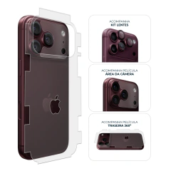 Kit Traseira 360° + Área da Câmera + Película de Câmera iPhone 18 Pro Max Bordô
