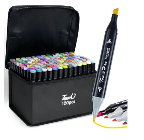 Marcadores doble punta x120 colores base alcohol con estuche - comprar online