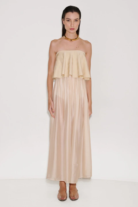 VESTIDO LONGO COM BABADO TRANSPARENCIA LIANA - comprar online