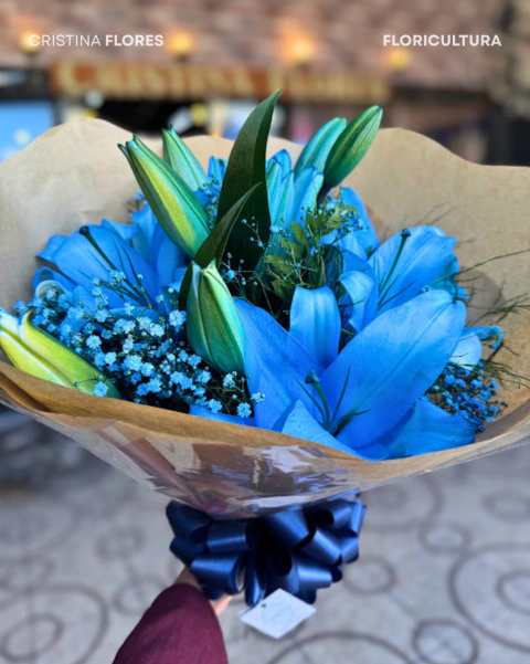 Buquê Encanto Azul de Lírios Tingidos