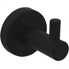 Gancho de Parede Preto Redondo Aço Inox 304 para Toalha ou Esponja