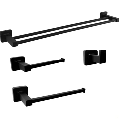 Kit Acessórios para Banheiro Preto Fosco 4 Peças Inox 304 - Toalheiro + Porta Toalha de Rosto + Cabide + Papeleira