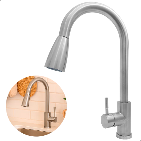 Torneira Gourmet Cozinha Escovada Inox 304