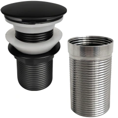 Kit Prolongador e Valvula 1 1/4 Inox Preto Fosco Cuba De Apoio Sobrepor