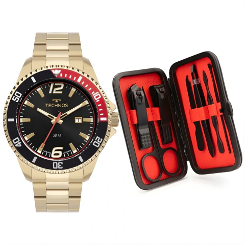 Relógio Kit Technos Masculino Racer Dourado 2115NCM/K1P
