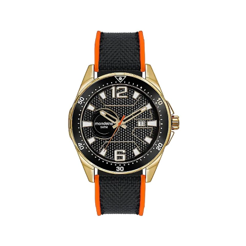 Relogio Mondaine Masculino Pulseira Silicone e Nylon Preto com Laranja 32563GPMVDI1