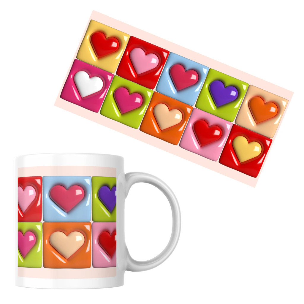 Plancha para tazas DTF UV 20x9.5 - CORAZONES