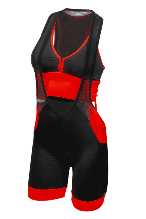 Bretelle feminino NC Extreme para ciclismo, nas cores preto e vermelho, com alças de tela respirável