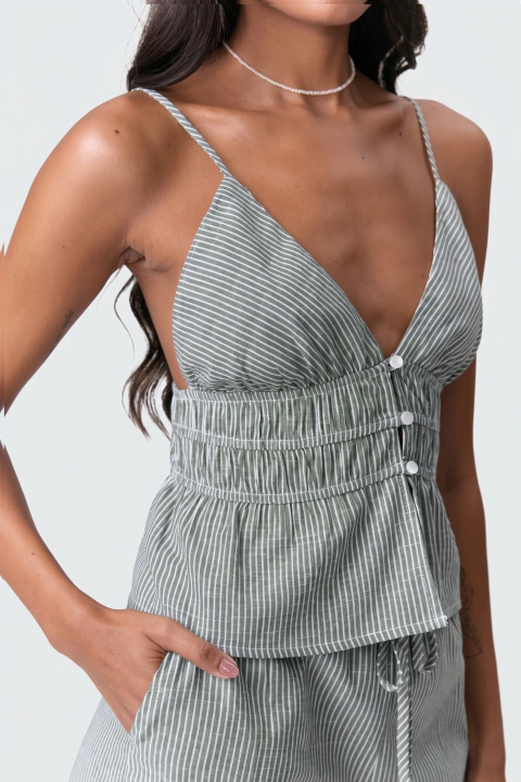Bata Backless Algodão Stripes Verde