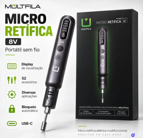Micro Retífica sem Fio Recarregável via USB-C