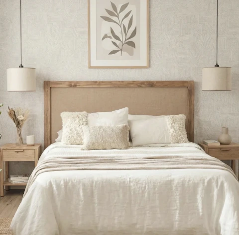 Respaldo Cabecera Cama Madera Yute Fibra Natural Nórdico