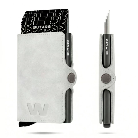 Billetera Wutarg Color Gris Azulado (Blanco), Edición Limitada, un porta tarjetas con protección Rfid, Antirrobo, Cuero Sintético, Cuero PU, hasta 8 tarjeteras y 8 billetes
