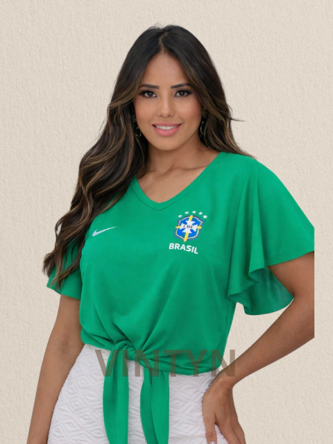 Cropped Estilo Verão/Copa - ESTAMPADO Brasil Verde e Amarelo