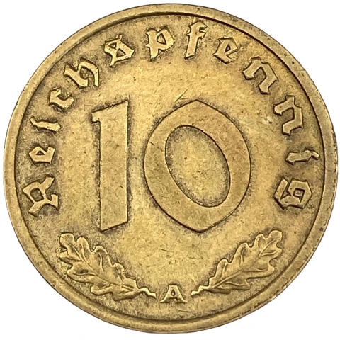 10 Reichspfennig - Bronze-Alumínio - Alemanha, 3° Reich na Segunda Guerra Mundial
