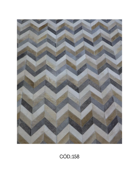 Tapete de Couro Legítimo Tapete Geométrico Zig Zag Bege 2m x 2,5m