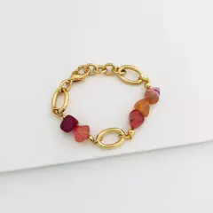 ✨ Pulseira Dourada com Pedras Naturais em Tons Rosé ✨ - ZORA