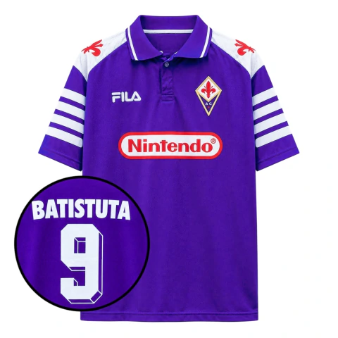 Camisa Retrô Fiorentina I 1998 Home Masculina #9 Batistuta - Roxa Nintendo