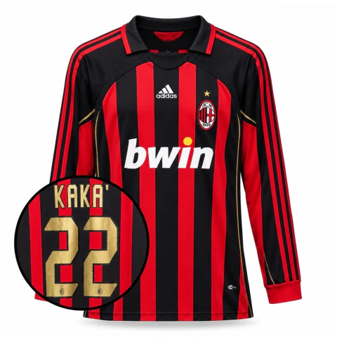 Camisa Retrô Milan I 2007 Home Masculina #22 Kaká - Manga Longa Linha Importada