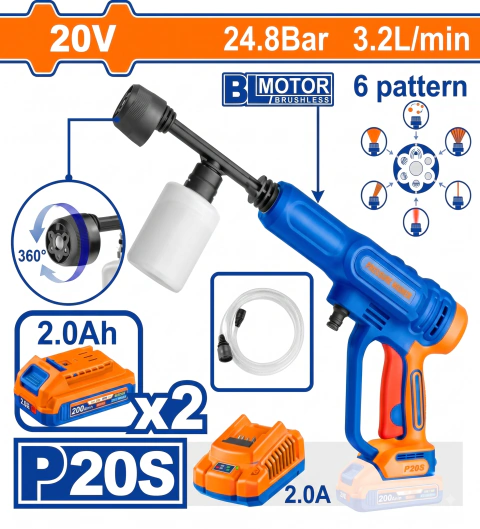 Hidrolavadora A Presión 20V 28.5 BAR + Cargador + 2 Batería