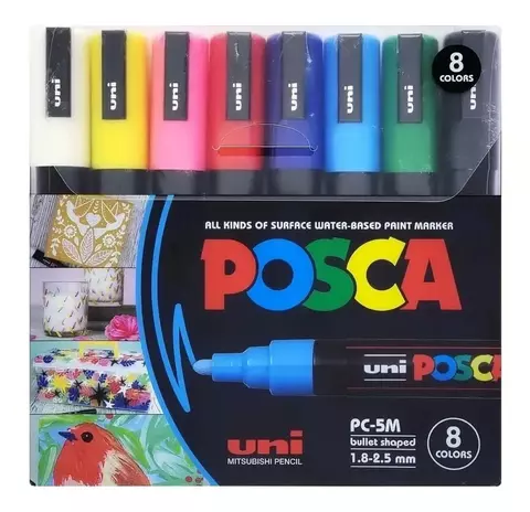 MARCADOR UNI POSCA PC-5M ESTUCHE X 8 COLORES BASIC