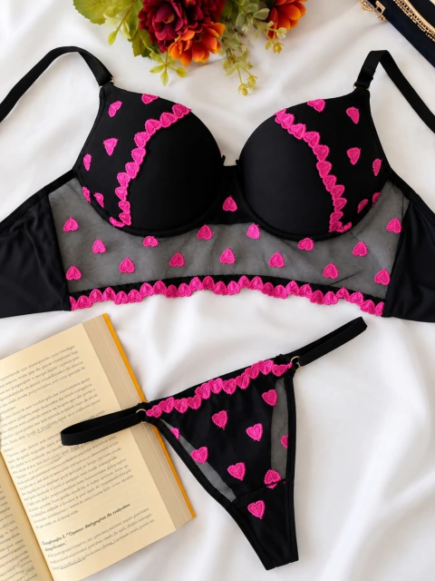 Conjunto Lingerie Myla Feminino Bordado de Luxo com Calcinha Fio Duplo