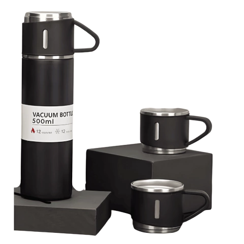 ThermoPro 500™ – Garrafa Térmica Inox com 3 Copos (2 Extras Inclusos)