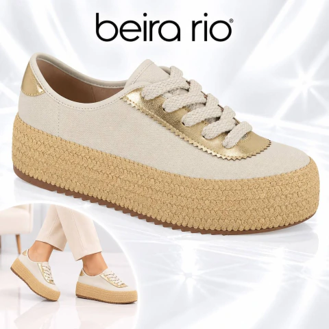 Tênis Beira Rio Plataforma Espadrille - Branco - Prata