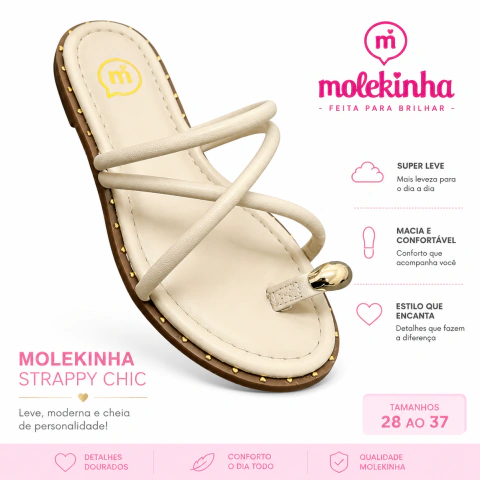 Rasteirinha Infantil Molekinha strappy gold - Off Whithe