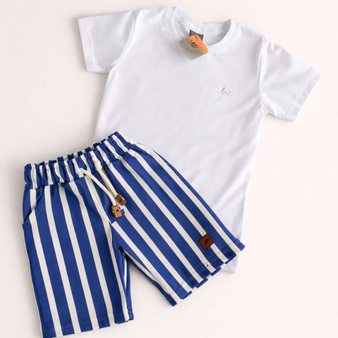 Conjunto Moletinho listras Azul e Branco