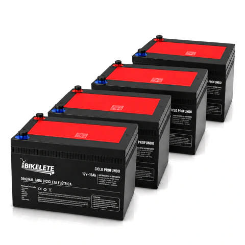 Kit 4 Baterias Bikelete 12v15ah Ciclo Profundo Bicicleta Elétrica