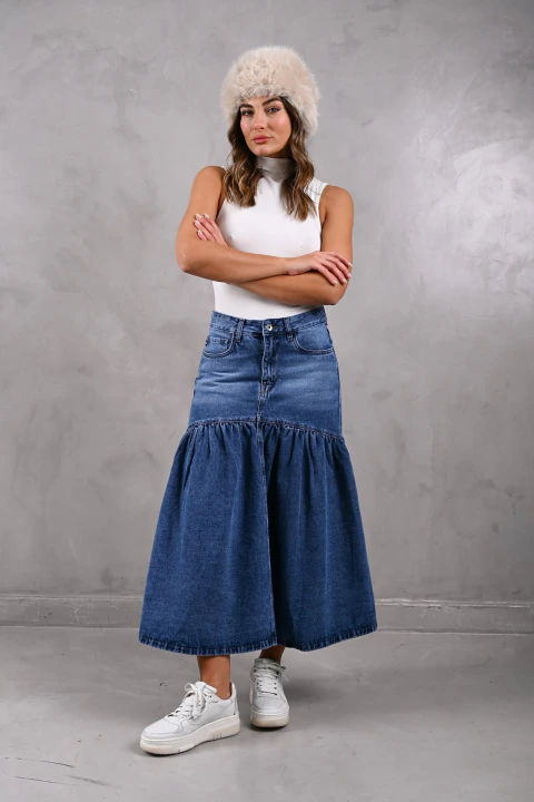 ART-3895 | | POLLERA FRUNCIDA NEVADO RÍGIDO TIRO ALTO GORSI JEANS