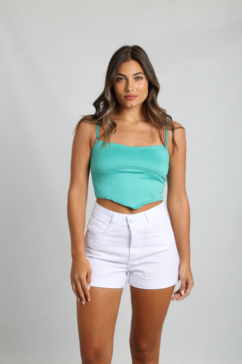 SH-06 | SHORT BLANCO AIKA DOBLADO TIRO ALTO ANDAR JEANS RIGIDO