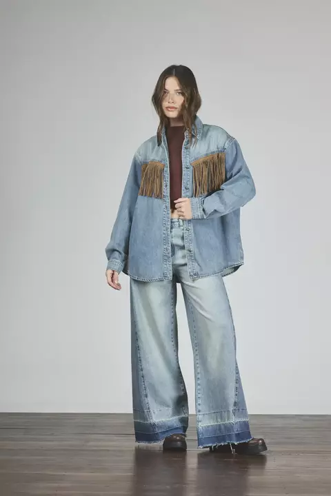 449 | CAMiSA DENIM RIGIDO MATIZADO MANGA LARGA CON FLECOS TALLES M AL XL CENITHO