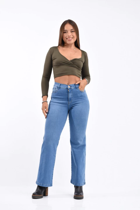 ART. CAMILA | WIDE LEG CELESTE CLÁSICO ELASTIZADO RO ALTO TALLES 38 AL 54 RUMAJU
