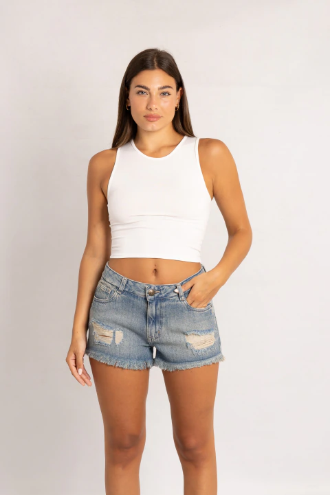 SH-105 | SHORT OXIDO ROTO TIRO MEDIO ANDAR JEANS RIGIDO