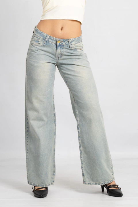 Art. 829 | Wide leg RÍGIDO Tiro bajo Matizado con Detalle Bolsillo 34-44 Andar jeans