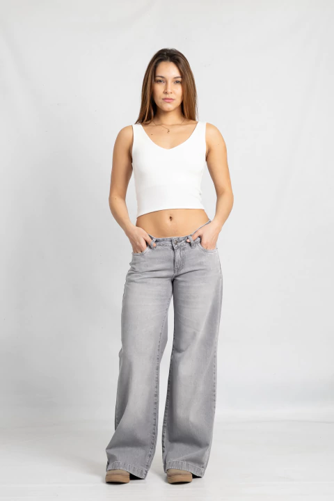 Art. 830 | Wide Leg rígido Gris T/Bajo 34-42 Andar jeans