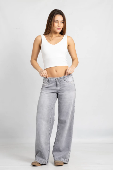 Art. 833 | Wide Leg Grey T/Bajo C/Tacha tiro bajo rígido 36-46 Andar Jeans - comprar online