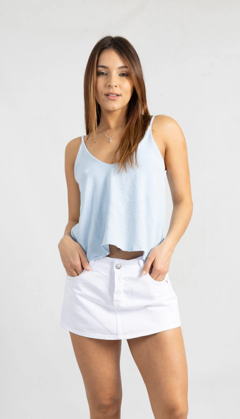 SH-145 | SKORT SHORT POLLERA BLANCA VIRAL TIRO INTERMEDIO RIGIDO ANDAR JEANS