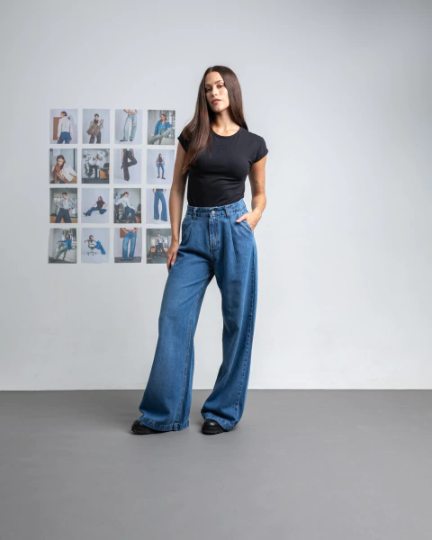 PAULINA | PALAZZO AZUL RIGIDO CON PINZAS TALLES DEL 36 AL 50 VERTU